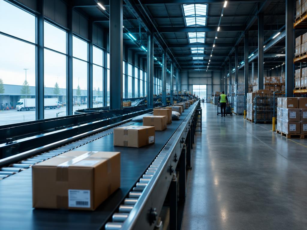 Pakketten bewegen door een modern distributiecentrum